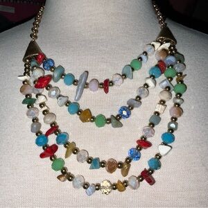 Multicolor Beads and Gold Toned Metal Adjustable Four Tiered Fashion Necklace